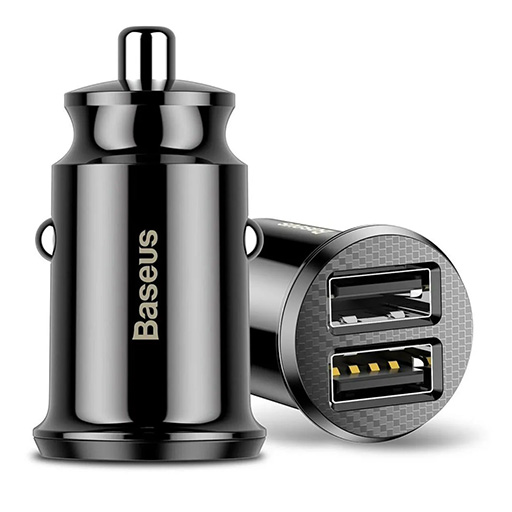 BASEUS GRAIN CAR CHARGER (DUAL USB 5V 3.1A ) BLACK