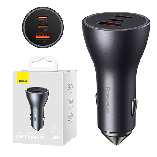 BASEUS Golden Contactor PRO Tiple Fast CAR CHARGER 65W U+C+C Cinza Escuro