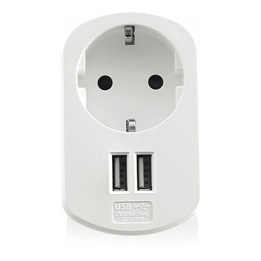 Carregador Tomada Ewent com Shucko + 2 Portas USB 3.1A (15.5W) Branco