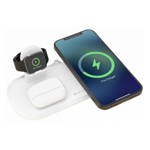 CARREGADOR SECRETÁRIA WIRELESS DEVIA 3/1 PARA SMARTPHONE, SMARTWATCH E EARPHONE