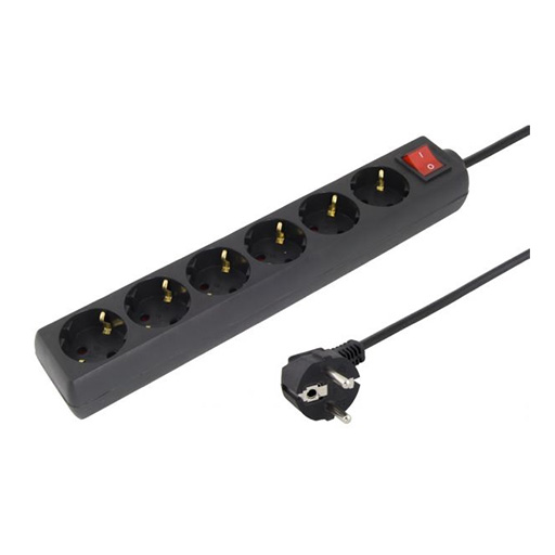 Extensão Sêxtupla c/ Interruptor (3 mts) - Preto